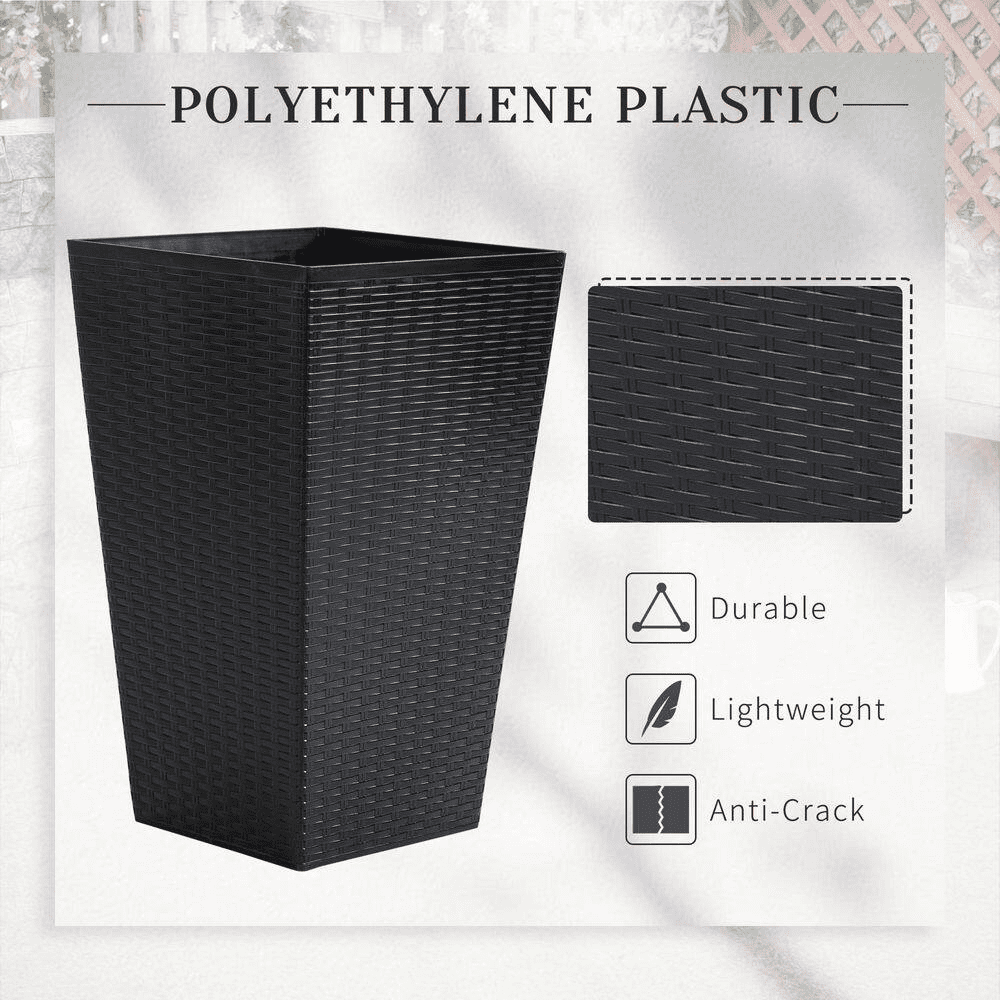 Black Plastic Outdoor Tall Planters with Drainage Hole Garden Flower Pots for Porch Patio and Deck (3-Pack) - Image 3