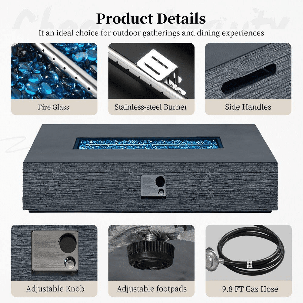 56 In. Rectangular Outdoor Magnesium Oxide Dark Gray Fire Pit Table with Gas Tank Cover - Image 8