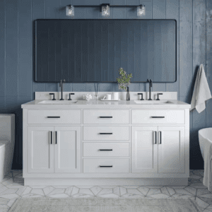 Hepburn 72 In. Double Sink Freestanding Bathroom Vanity in White with Carrara White Quartz Top