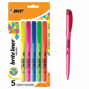 Bic 5Pk Highlighter Brite Liner Assorted: Medium Point, Multicolored Ink, Art & Office Supplies, Highlighters for School