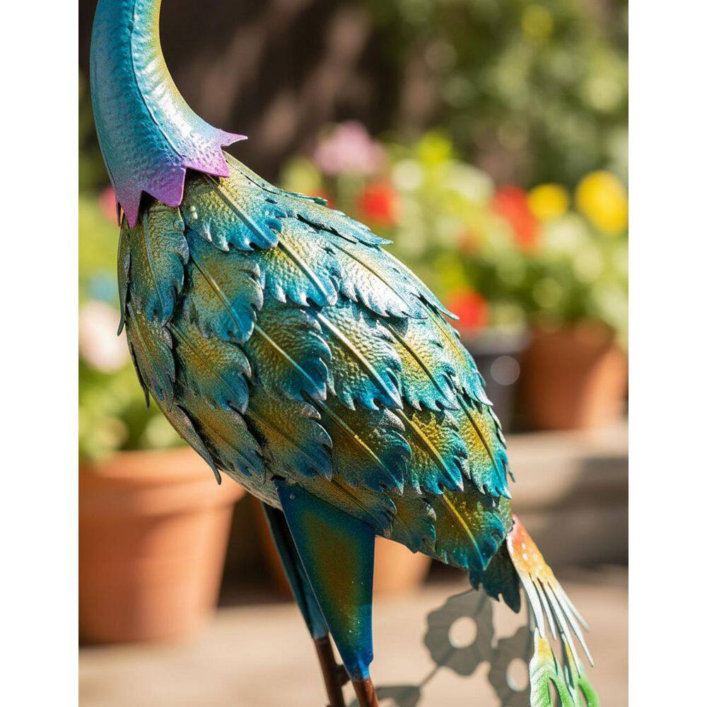 34" Large Metal Standing Peacock Statue - Garden/Patio/Backyard Decor - Image 2