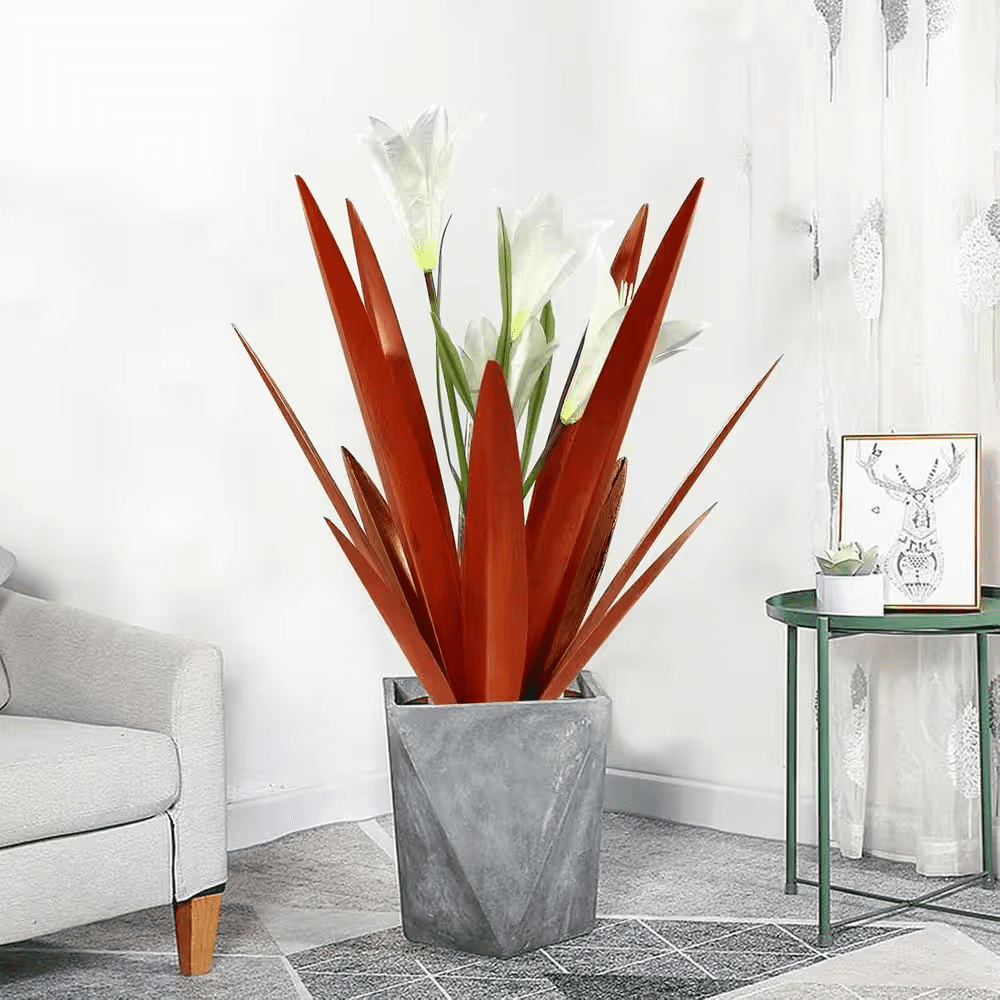 Metal Agave Plant Outdoor Decoration Outdoor Garden Decoration Yard Art Plant (3 Big White Lilies) - Image 4
