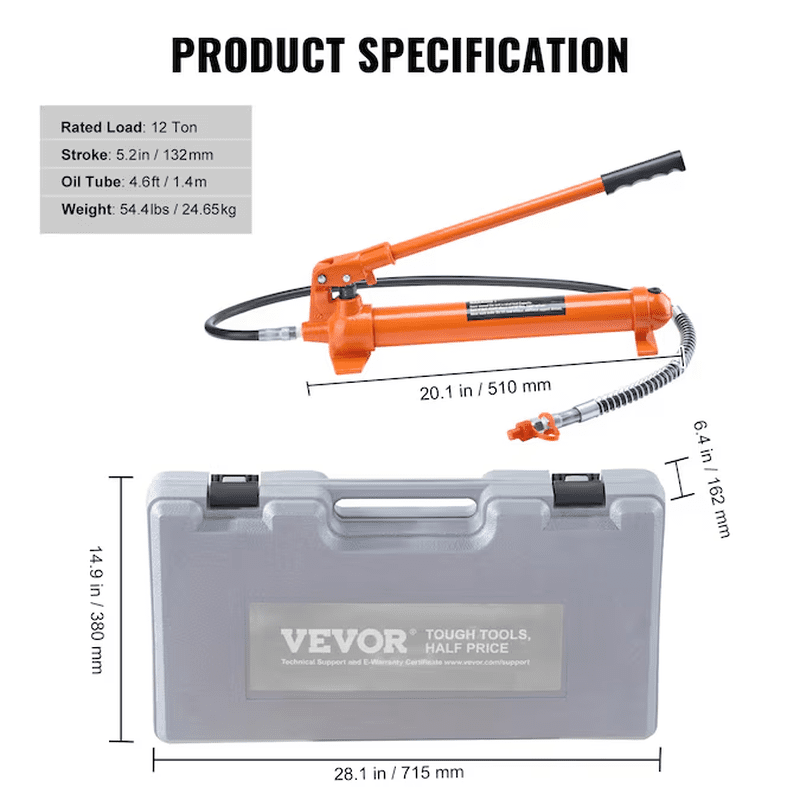 Orange 12-Ton Steel Hydraulic Jack Kit - Image 8