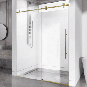 Elan E-Class 60 to 64 In. W X 76 In. H Sliding Frameless Shower Door in Matte Brushed Gold with 3/8 Clear Glass