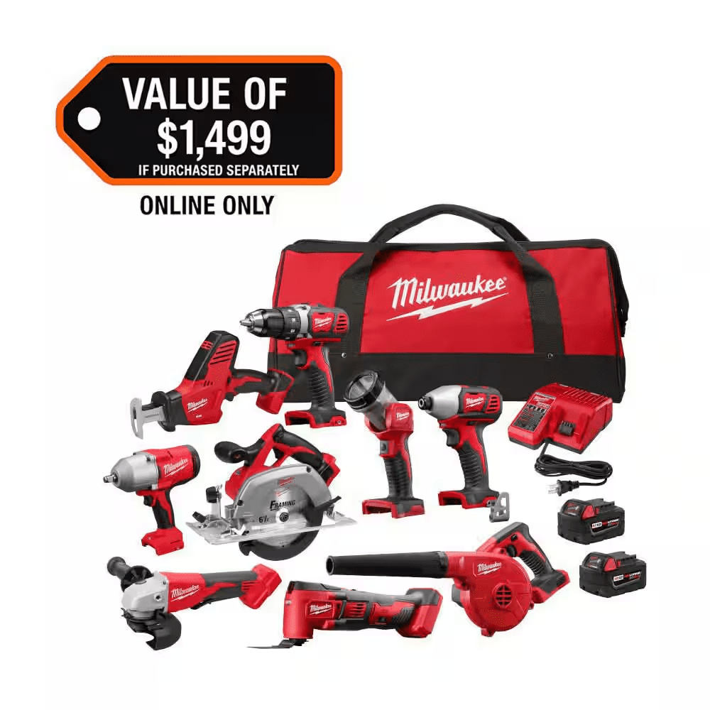 M18 18-Volt Lithium-Ion Cordless Combo Kit (9-Tool) with (2) Batteries, Charger, and Tool Bag
