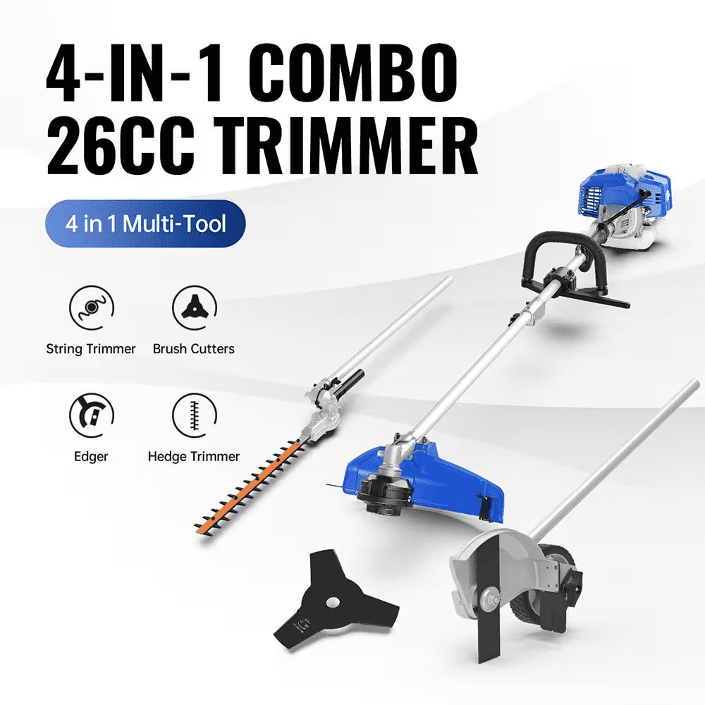 26Cc 2-Cycle Gas Engine Multi-Tool with String Trimmer/Edger, Hedge Trimmer and Brush Cutter Blade Combo Kit (4-Tools) - Image 3