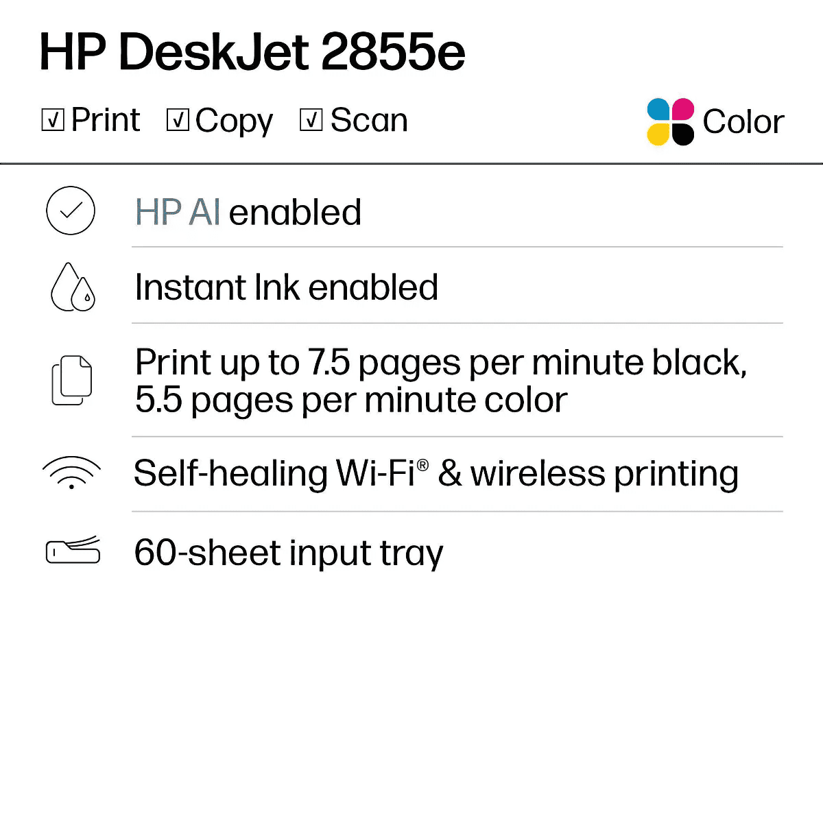 HP Deskjet 2855E Wireless All-In-One Color Printer Scanner Copier with 3 Months Free Instant Ink (588S5A) - Image 2