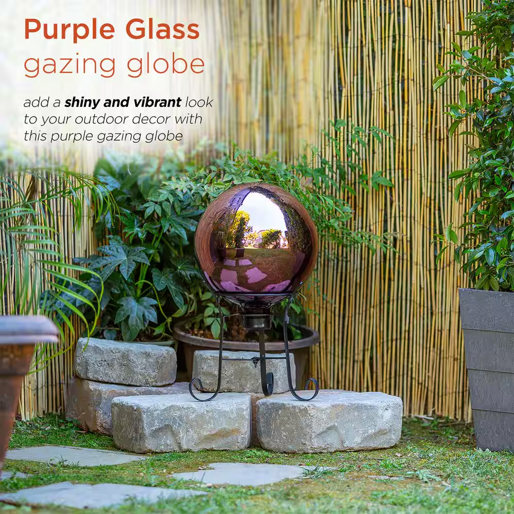 10 In. Dia. Outdoor Electric Glass Gazing Ball, Purple - Image 5
