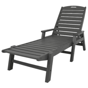 Nautical Slate Grey Stackable Plastic Outdoor Patio Chaise Lounge