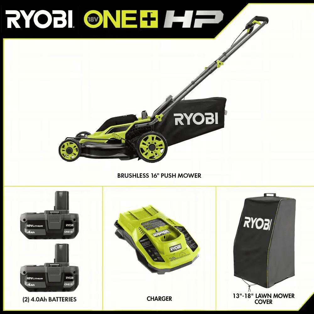 ONE+ HP 18V Brushless 16 In. Cordless Walk behind Push Mower W/ UV Resistant Cover, (2) 4.0 Ah Batteries & (1) Charger - Image 2