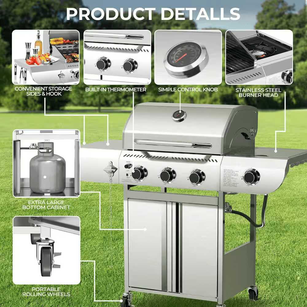 3-Burner Portable Stainless Steel Silver Propane Grill with Versatile Cooking System - Image 6