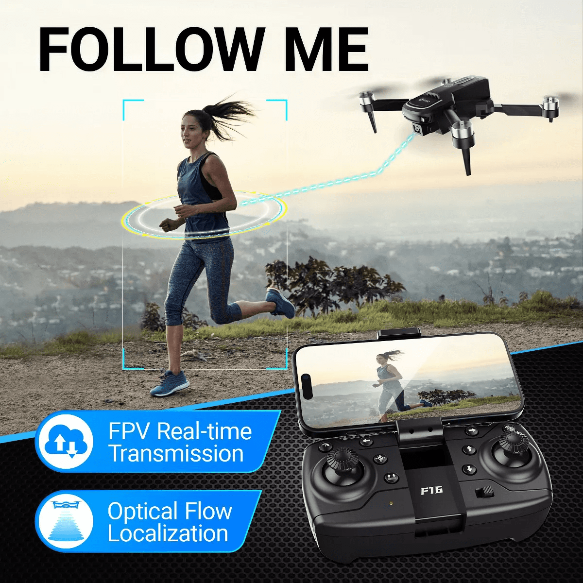 Contixo F16 Ziro Stunt Drone 1080P HD Camera, FPV, Foldable, 16-Min Flight, Brushless Motor, Follow Me – Black - Image 10