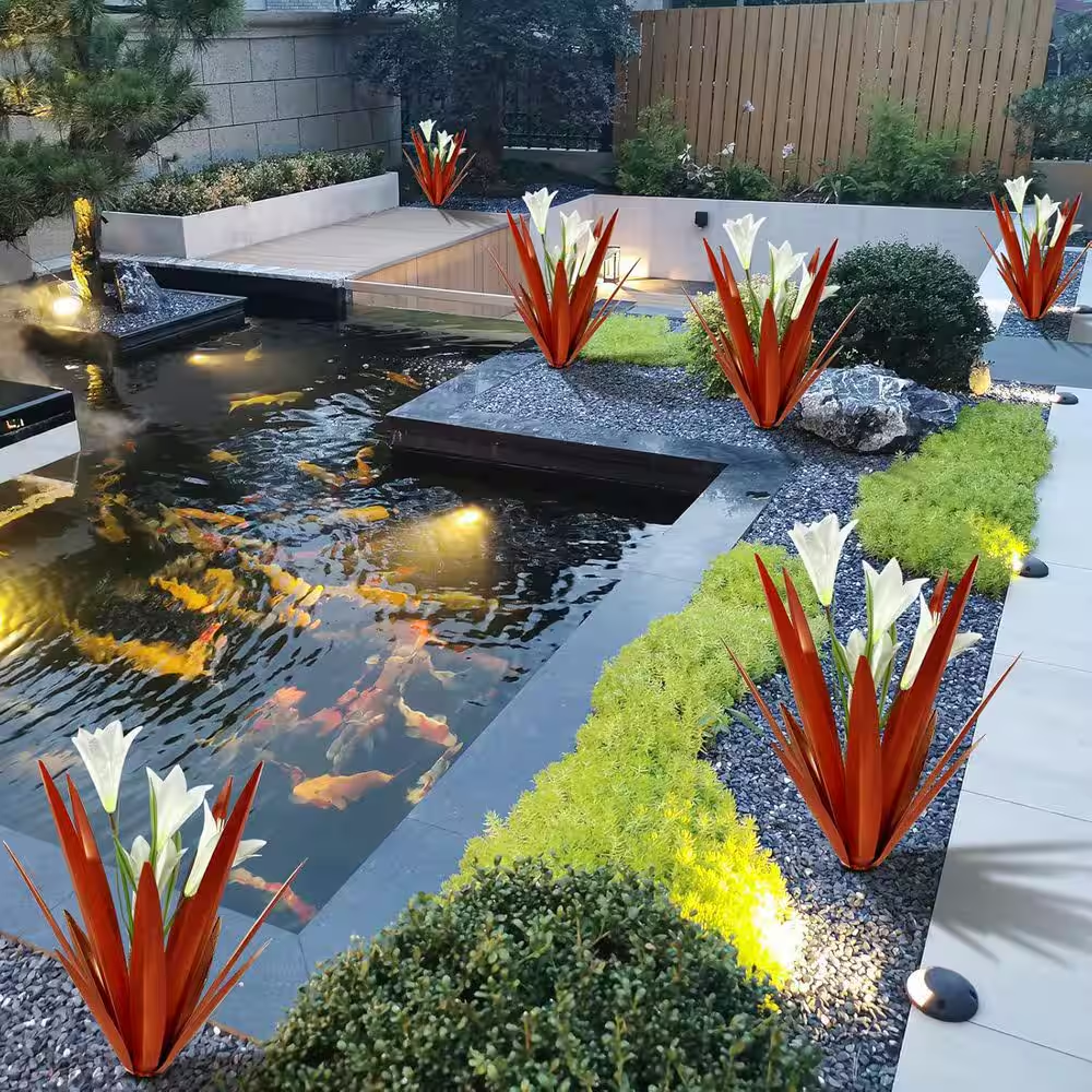 Metal Agave Plant Outdoor Decoration Outdoor Garden Decoration Yard Art Plant (2 Big White Lilies) - Image 6