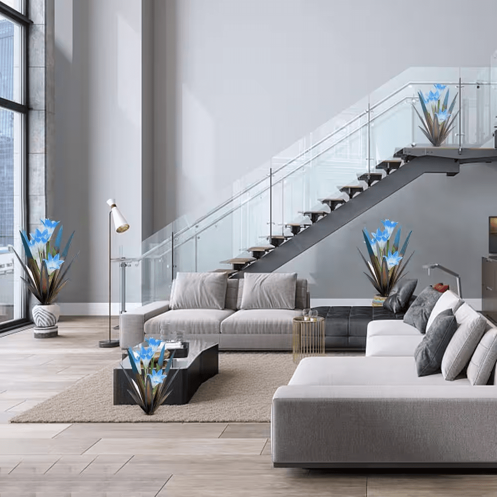 Metal Agave Plant Outdoor Decoration Outdoor Garden Decoration Yard Art Plant (2 Big Blue Lilies) - Image 5