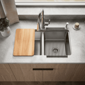 Prologue Drop-In or Undermount 33-In X 22-In Stainless Steel Double Equal Bowl 18 -Gauge Workstation Kitchen Sink with Drainboard