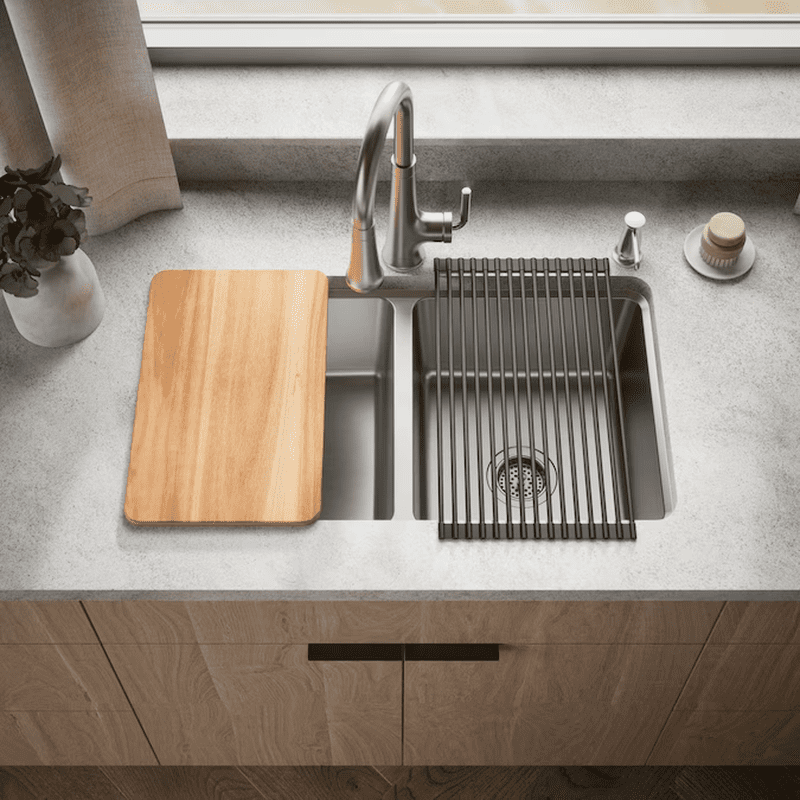 Prologue Drop-In or Undermount 33-In X 22-In Stainless Steel Double Equal Bowl 18 -Gauge Workstation Kitchen Sink with Drainboard