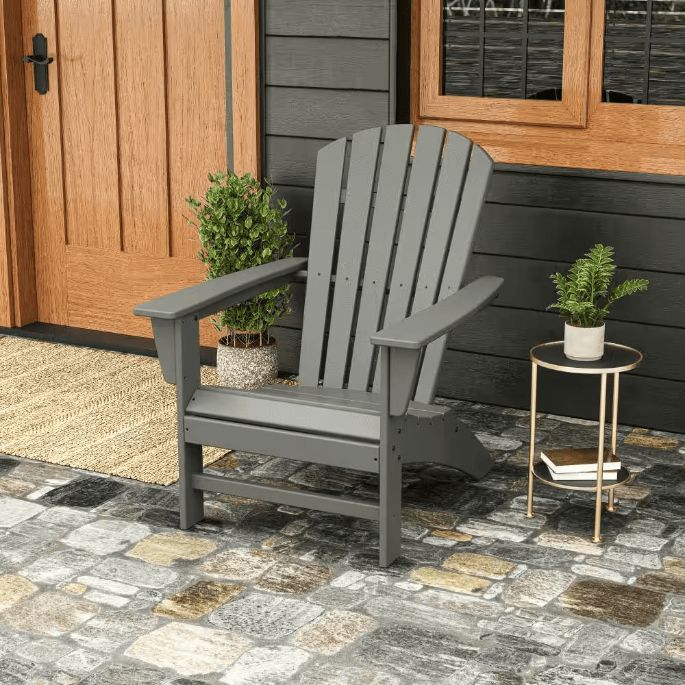Grant Park Traditional Curveback Slate Grey Plastic Patio Adirondack Chair Outdoor (Set of 1)