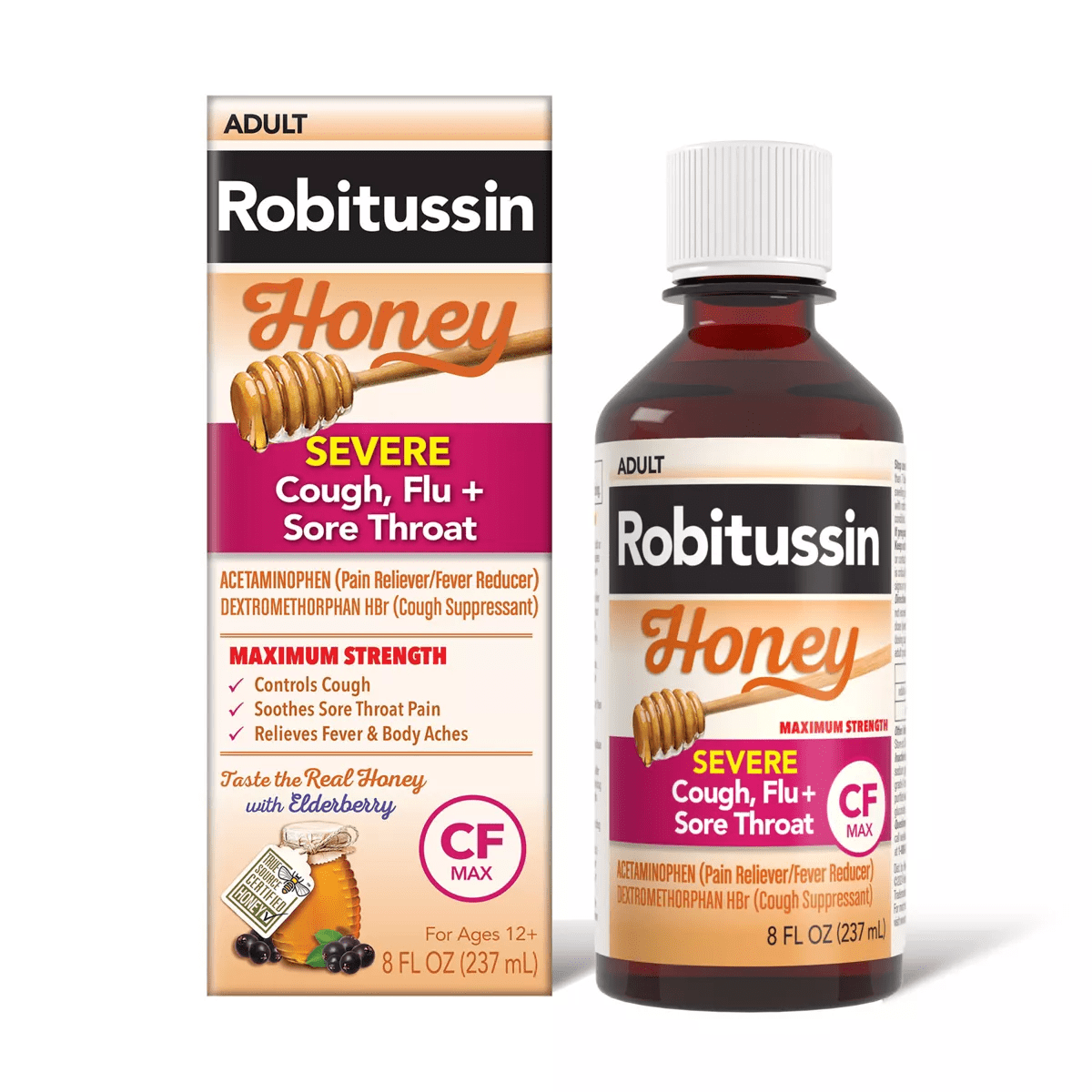 Robitussin Daytime Severe Cough, Flu and Sore Throat Syrup - Honey - 8 Fl Oz