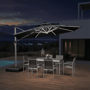 12 Ft. Octagon Aluminum Solar Powered LED Patio Cantilever Offset Umbrella with Base, Gray