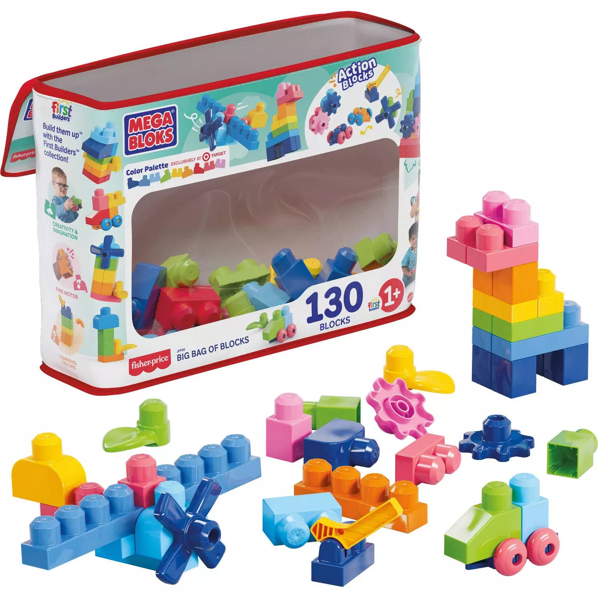 MEGA BLOKS First Builders Big Bag of Blocks Toy Blocks with Storage Bag - 130Pc