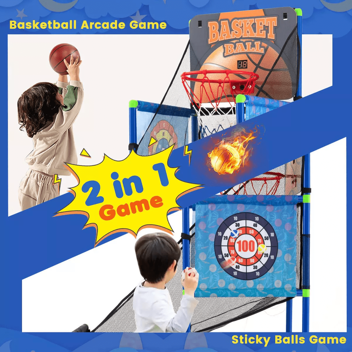 Costway 2-In-1 Kids Basketball Arcade & Sticky Balls Game W/Electronic Scoreboard Sound - Image 7