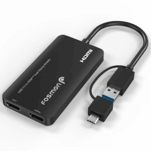 Fosmon 2-In-1 USB C & USB 3.0 to Dual HDMI Display Adapter, 1X 4K@30Hz & 1X 1080P, Multi-Monitor Display (3 Separate Screens) Extender Splitter