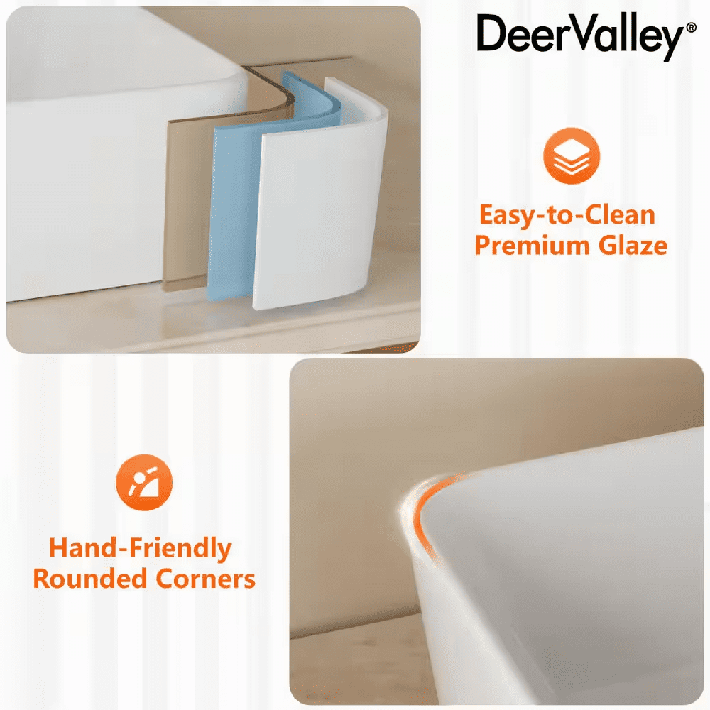 19 In. X 15 In. Rectangular Vessel Bathroom Sink in White Ceramic with Art Basin - Image 5