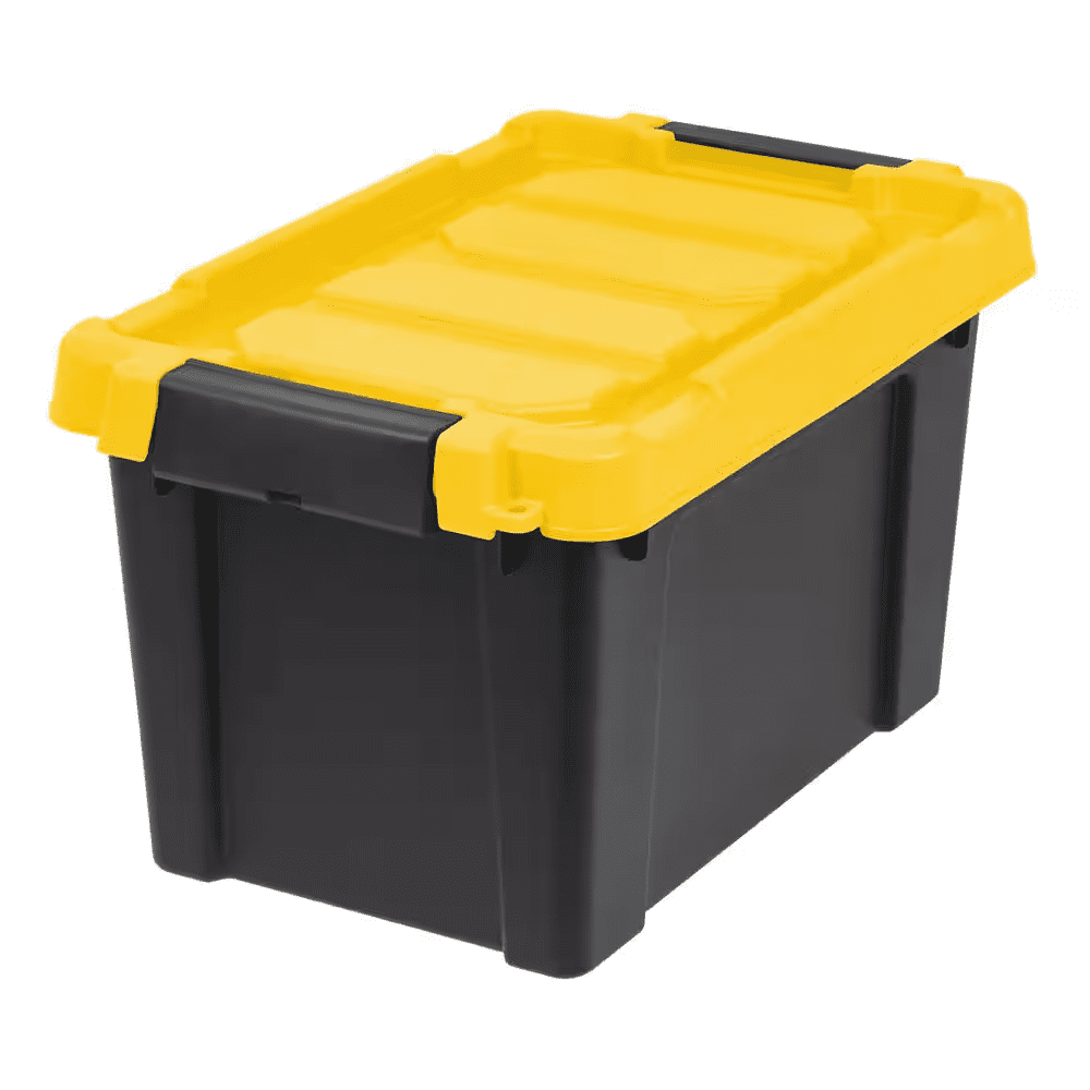 5 Gal. Heavy-Duty Stackable Storage Tote, Black with Yellow Lid (Set of 4) - Image 2