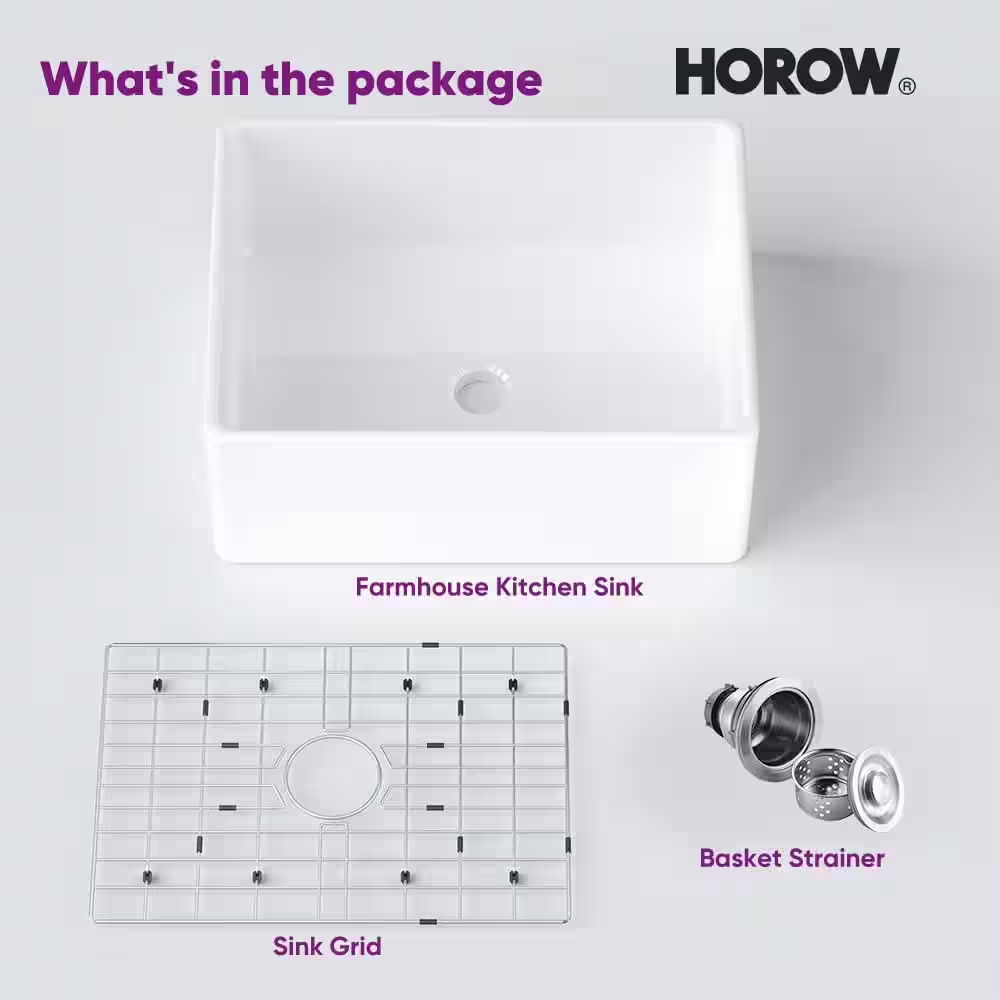 White Fireclay 24 In. L X 18 In. W Single Bowl Farmhouse Apron Kitchen Sink with Grid and Strainer - Image 2