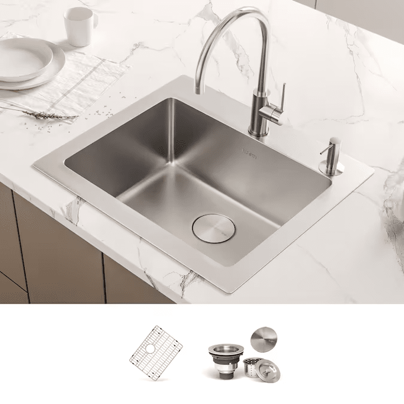 Modena Drop-In 33-In X 22-In Stainless Steel Single Bowl 16 -Gauge Kitchen Sink - Image 14