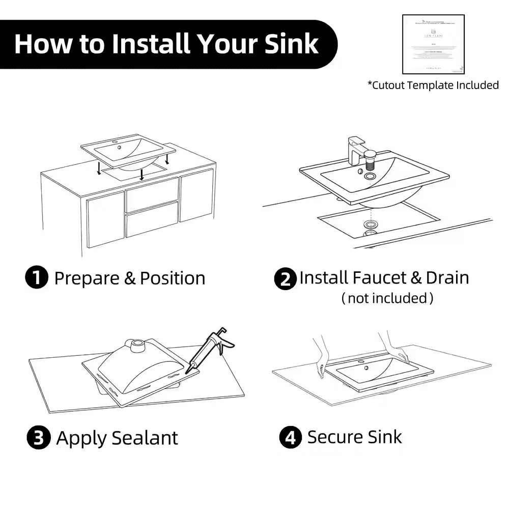 Rectangular Drop-In Bathroom Sink 24 In. X 18 In. White Ceramic Semi-Recessed Vessel Sink with Widespread Faucet Holes - Image 2