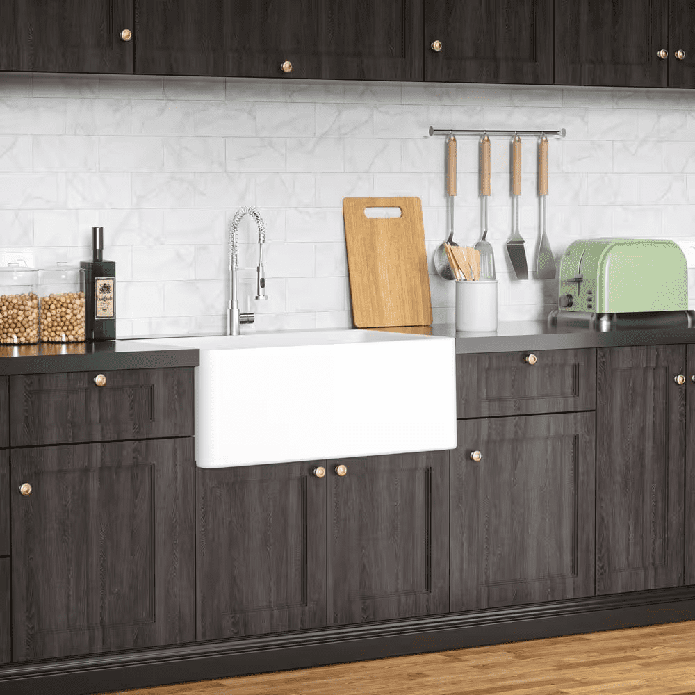 White Fireclay 24 In. L X 18 In. W Single Bowl Farmhouse Apron Kitchen Sink with Grid and Strainer - Image 8