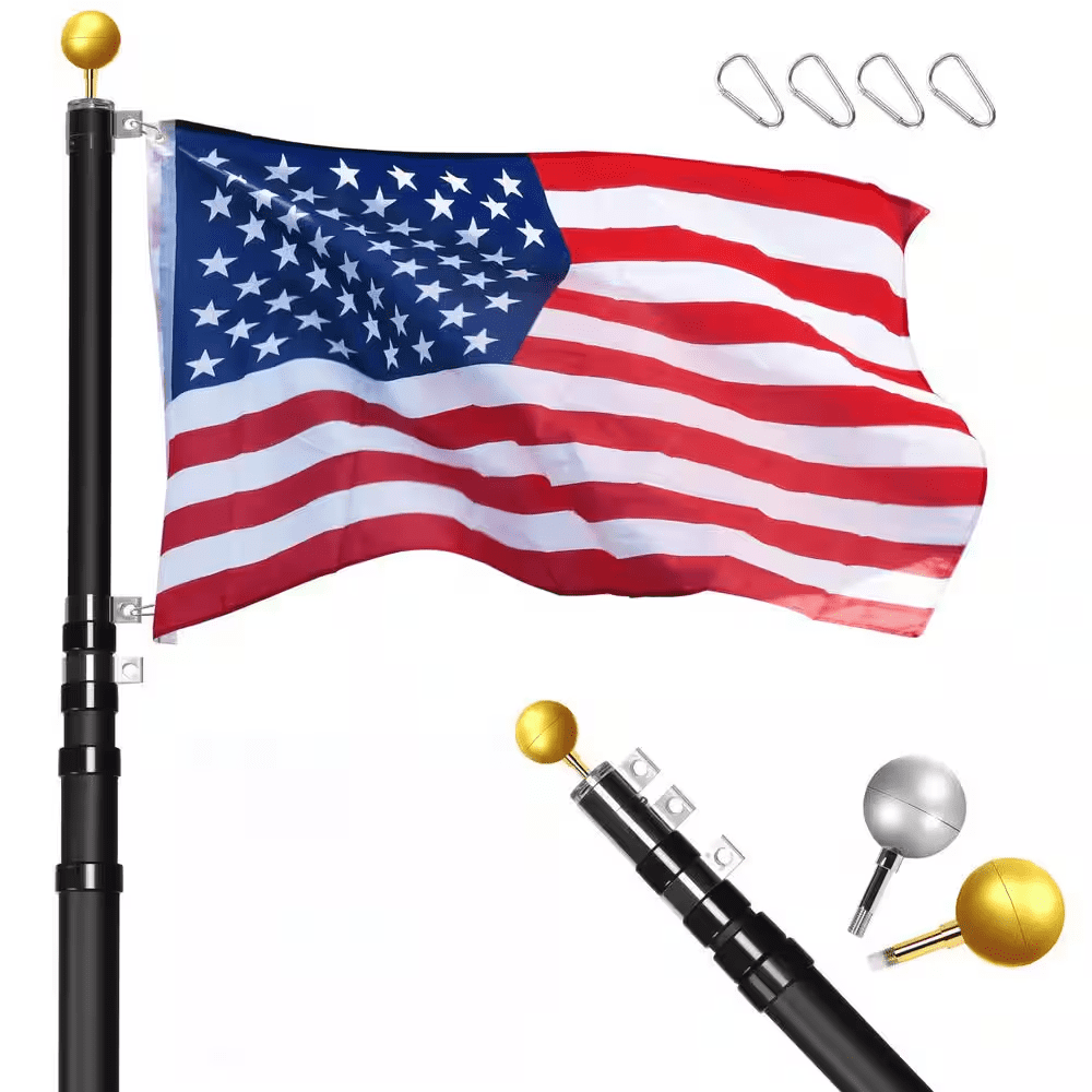 30.16 Ft. Aluminum Telescoping Flagpole with 3 Ft. X 5 Ft. US Flag