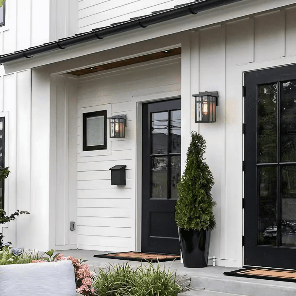 Matte Black Outdoor Hardwired Wall Lantern Sconces with Water Glass, No Bulbs Included (2-Pack) - Image 2