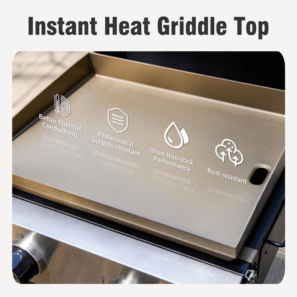 2-Burner Propane Gas Grill Flat Top Griddle with Foldable Cart 2-Type Regulator and Hose in Black - Image 4