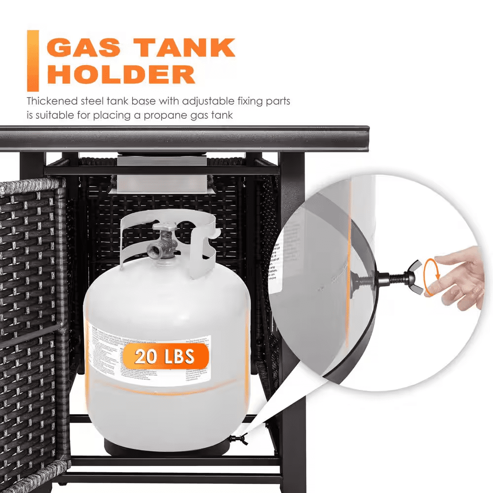 Brown 43 In. 50000 BTU Rectangular Wicker Aluminum Propane Gas Outdoor Fire Pit Table with Removable Lid Fire Glass - Image 10