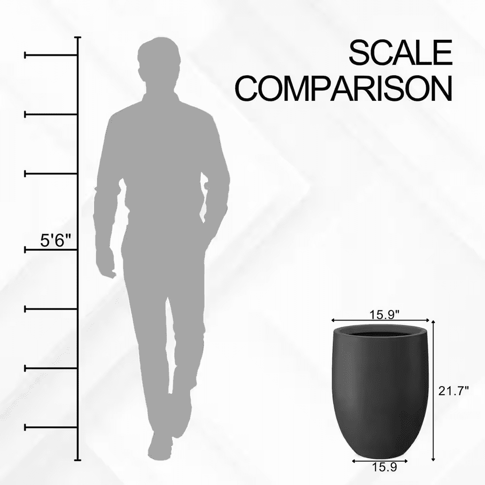 21.7"H Charcoal Concrete Tall Planter with Drainage Plug for Outdoor Indoor Garden - Image 2