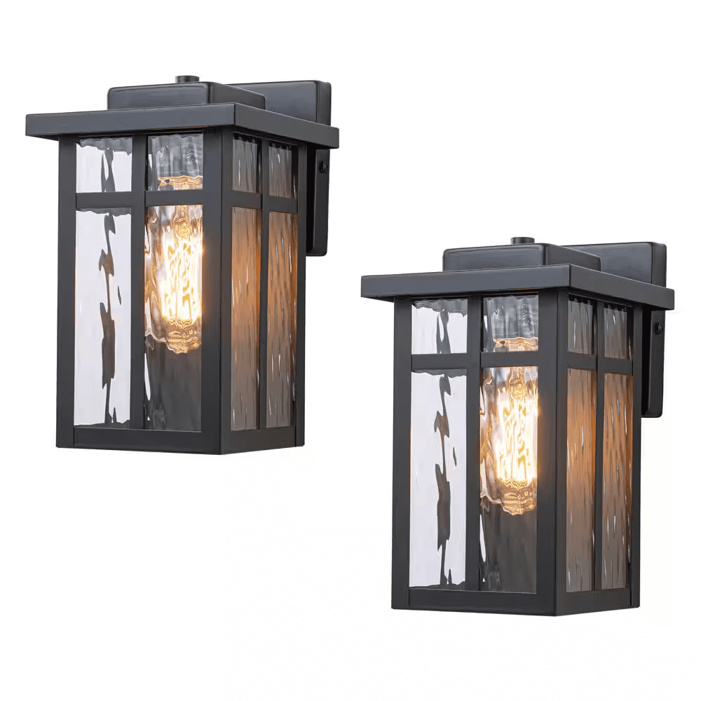 Matte Black Outdoor Hardwired Wall Lantern Sconces with Water Glass, No Bulbs Included (2-Pack) - Image 5