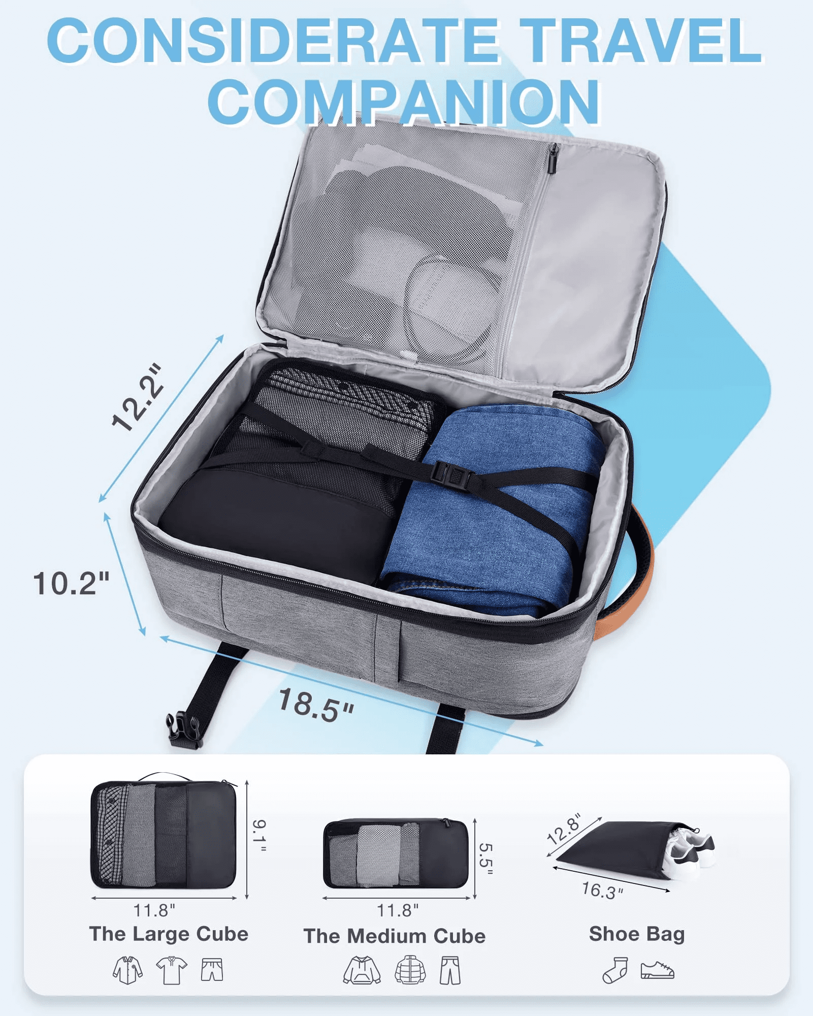 Extra Larger 40L Travel Backpack Expandable Business Backpack with Packing Cubes, Airline Approved Carry on Luggage Backpack Fit 17" Laptop, Waterproof College Daypack with Shoe Bag, Gray - Image 4