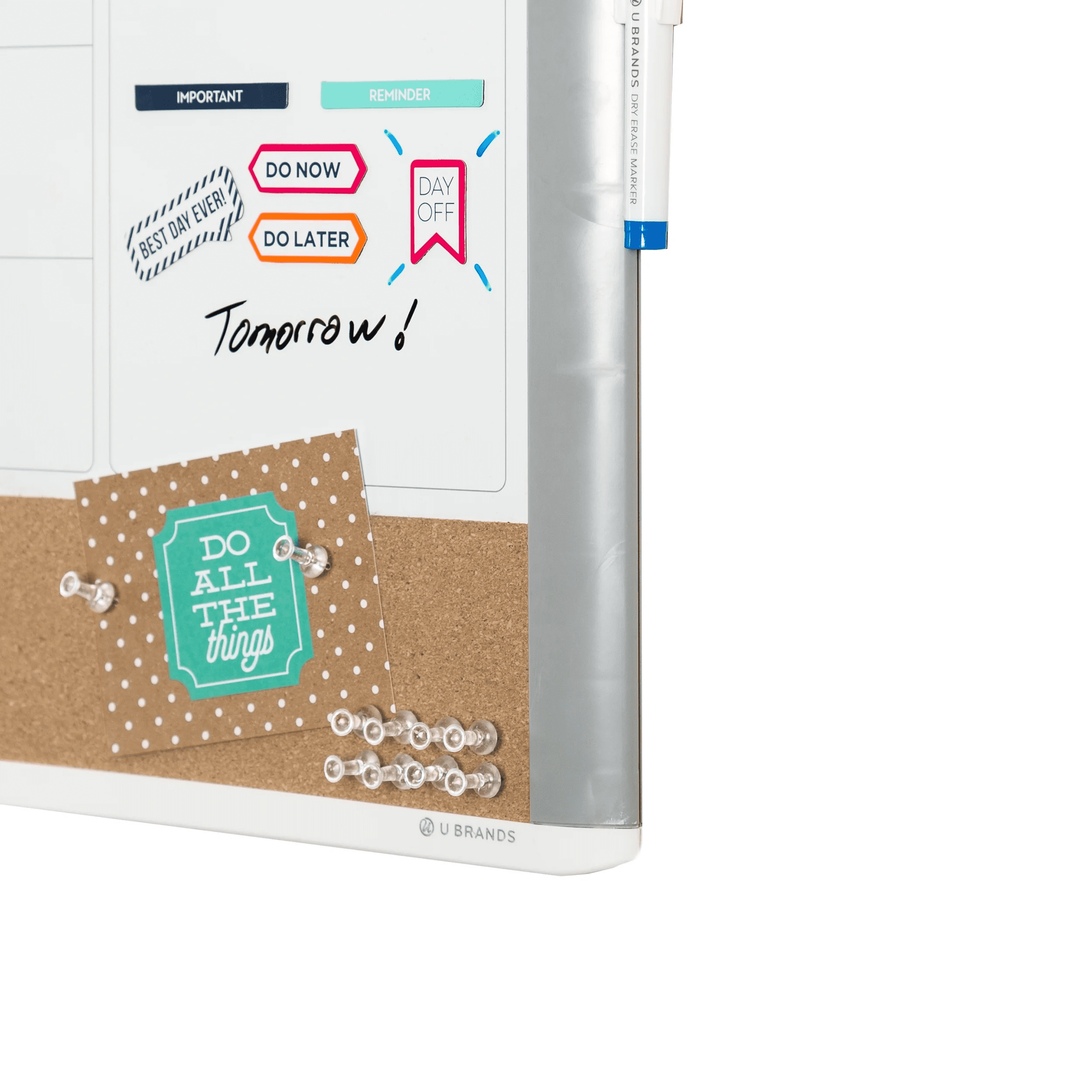 17 X 23 In. 3-In-1 Dry Erase Calendar Whiteboard, White and Gray - Image 4