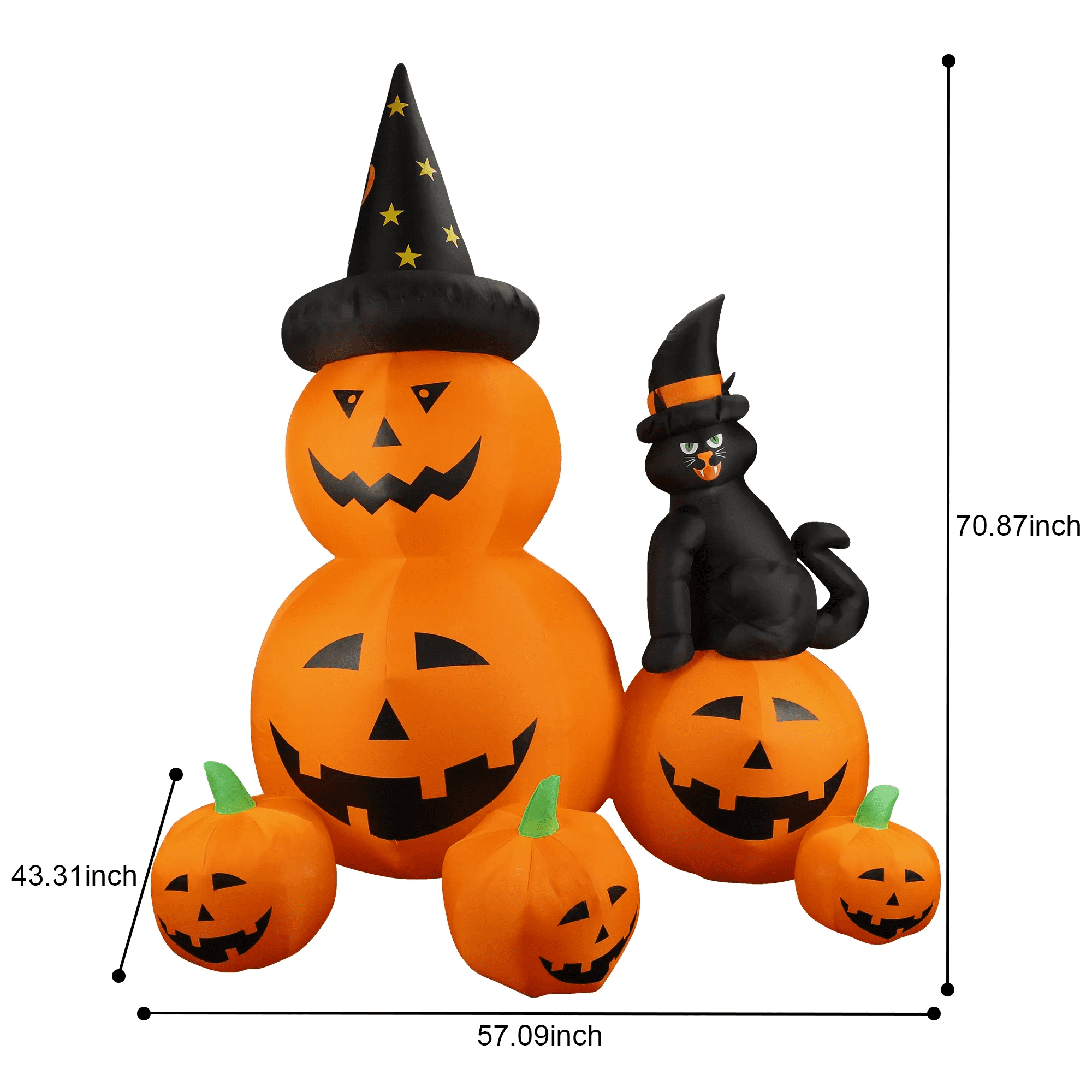6 FT Halloween Inflatable Pumpkin Halloween Inflatable Pumpkins and Cat Outdoor Yard Decoration Build-In 7 LED White Lights - Image 7