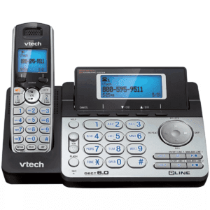 Vtech® 2-Line 1-Handset DECT 6.0 Expandable Cordless Phone System for Landline, Dual Digital Answering System, Speakerphone, and Dual Keypad in Black