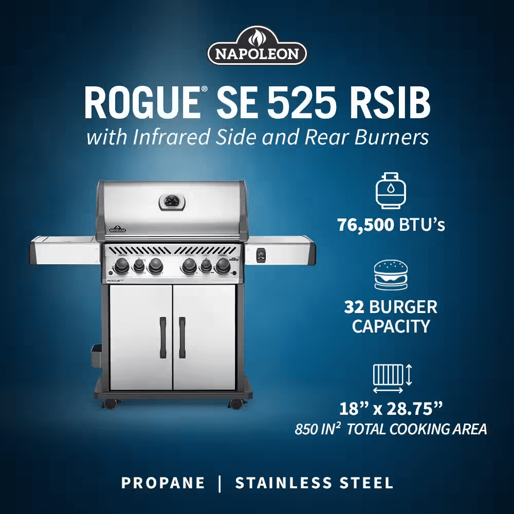 Rogue 4-Burner Propane Gas Grill in Stainless Steel with Infrared Rear and Side Burners - Image 3
