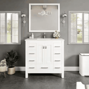 Hampton 36 In. Single Sink White Bath Vanity with White Quartz Marble Top (Assembled)
