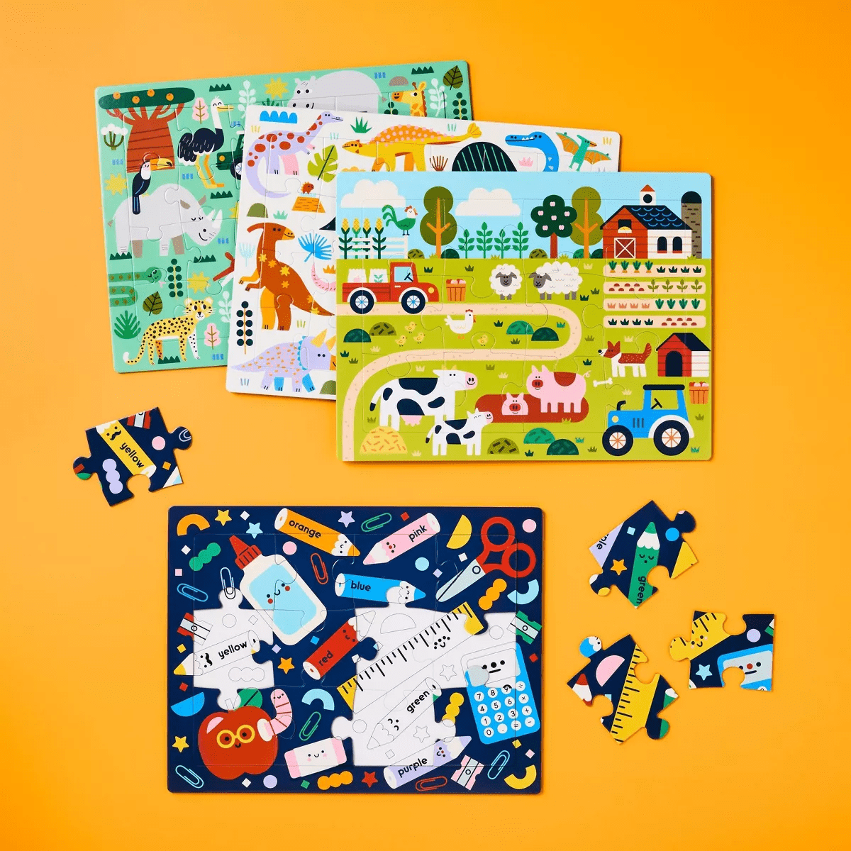 4Pk Tray Puzzles - Gigglescape™: Kids Animal Puzzle Sets, Ages 3+, 12 & 24 Pieces - Image 2