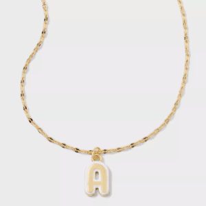 14K Gold Dipped Enamel Initial Pendant Necklace - a New Day Gold/White