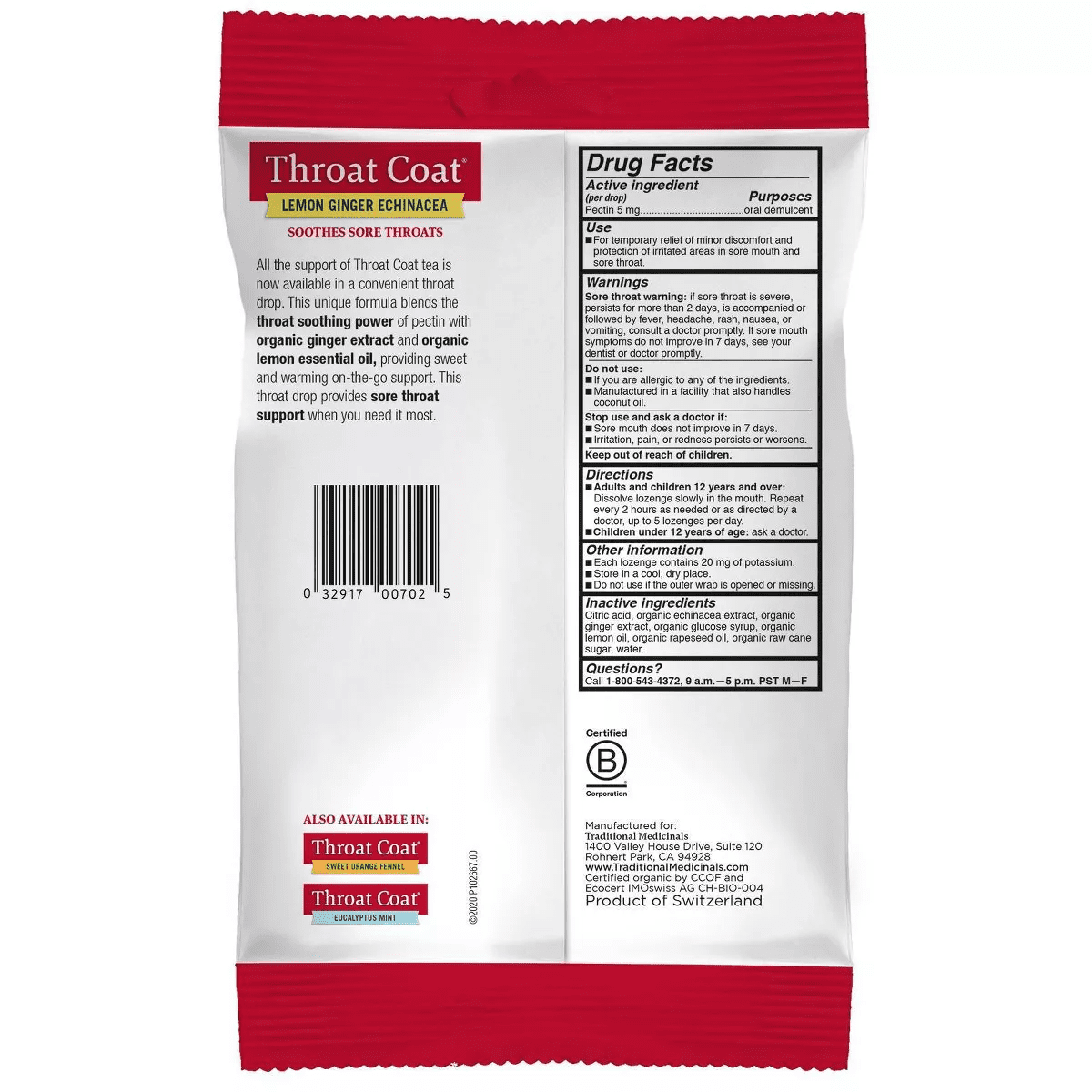 Traditional Medicinals Throat Coat Lemon Ginger Echinacea Lozenges - 16Ct - Image 2