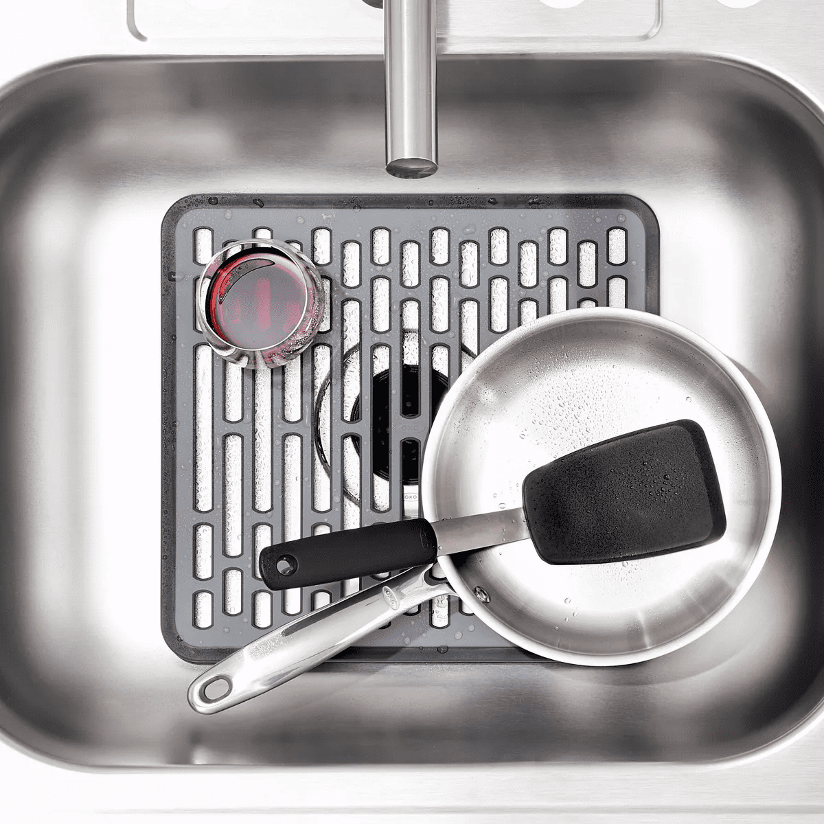 OXO Small Sink Mat: Gray Polypropylene Kitchen Sink Protector & Dish Drying Rack, Freestanding, Hand Wash, 12.25" X 11.5" - Image 6