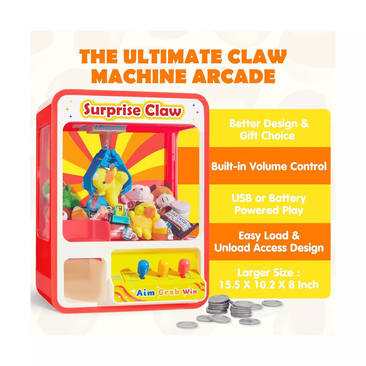 Joyfy Kids Claw Machine Toy with LED Lights, Sounds, Mini Arcade Game for Ages 3 4 5 6 Years, Halloween Christmas Birthday Gift for Boys Girls - Image 4