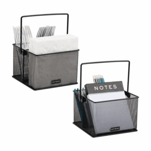 Black Metal 4 -Compartment Freestanding Utensil Crock